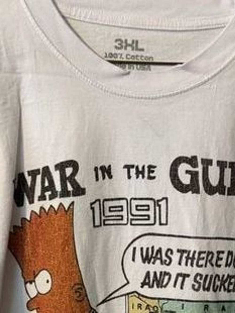 Vintage Bart Simpson 3XL White 'War in the Gulf 1991' Short Sleeve Tee